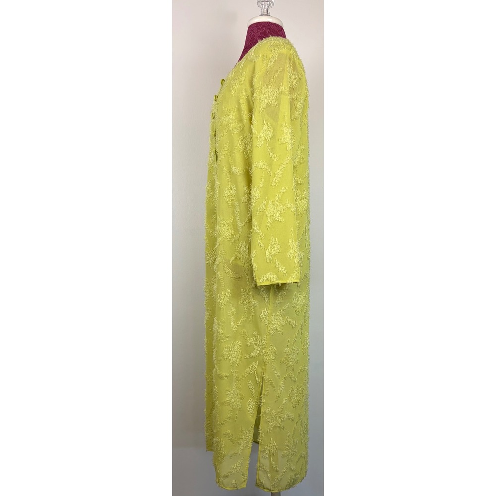 LA Design Fashion Duster Tank Set Medium Chartreuse Sheer Artsy Maxi Cardigan - Picture 3 of 9
